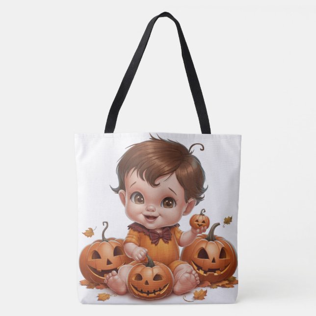 Tote Bag Pumpkin Halloween Séris 7 10 Tygkasse (Framsida)
