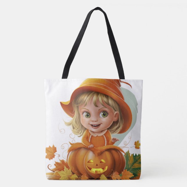 Tote Bag Pumpkin Halloween Séris 7 16 Tygkasse (Framsida)