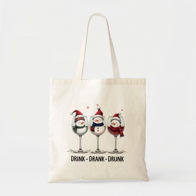 Tote Bag | Rolig jul snömannen vinglas Tygkasse (Framsidan)