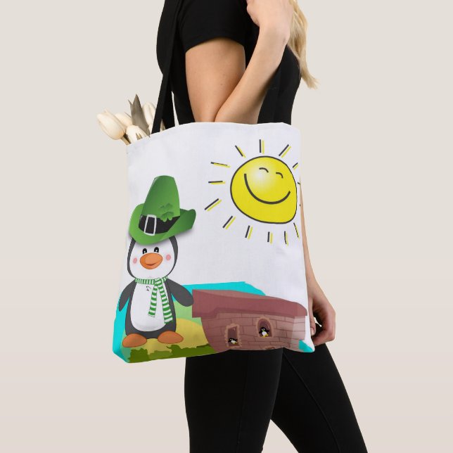 Tote Bag Saint patrick's day Penguin Tygkasse (Närbild)