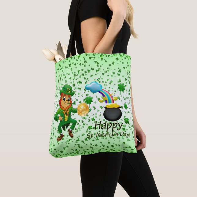 Tote Bag Saint patrick's day Rainbow Klöver Tygkasse (Närbild)
