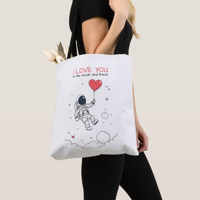 Tote-Bag Saint-Valentin - "Love You to the Moon" Tygkasse (Närbild)
