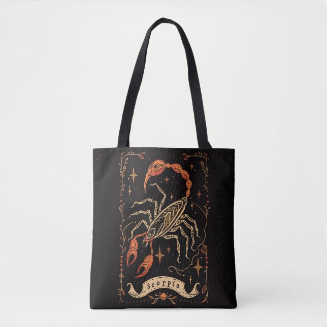 Tote Bag Scorpio Celestial Zodiac Art Tygkasse (Framsida)