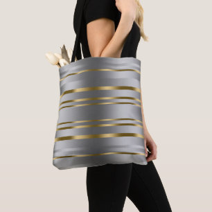 Tote Bag silver och Guld Rand Mönster Tygkasse