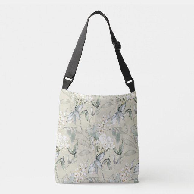 Tote Bag Soft Grönt och Flowers Axelväska (Framsida)