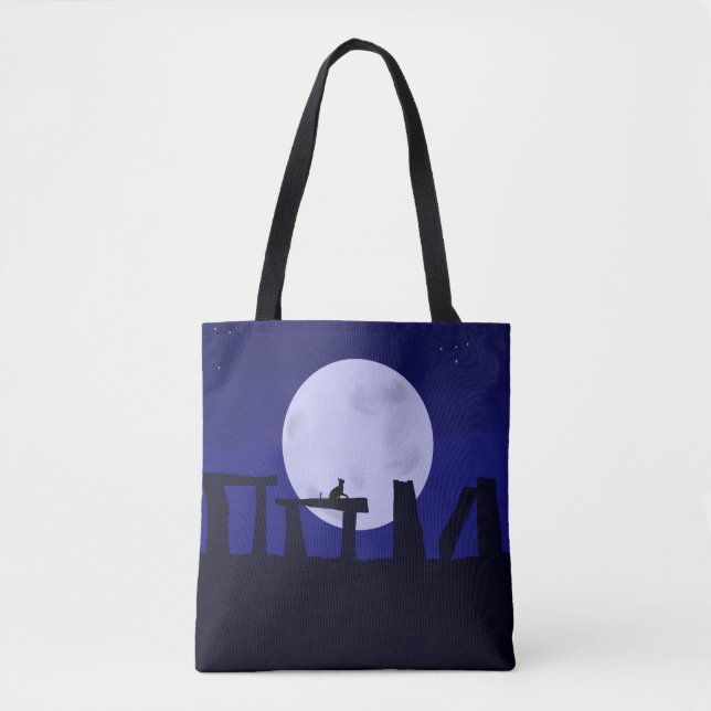 Tote Bag Solstice Måne med kattunge Tygkasse (Framsida)
