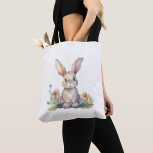 Tote Bag, Söt Blommig Kanin Tygkasse
