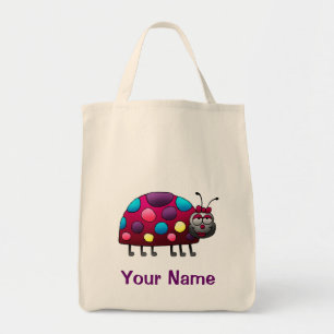 Tote Bag, Söt Nyckelpiga Tecknad, Använd Ditt Namn Tygkasse