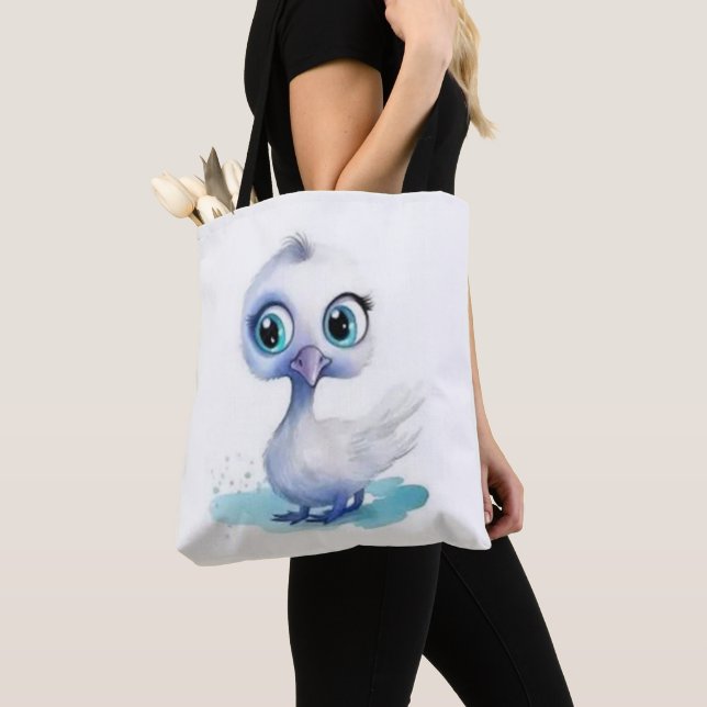 Tote Bag, Söt Vit Anka Tygkasse (Närbild)