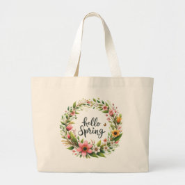 Tote Bag-Spring Floral Wreath Tote Bag Jumbo Tygkasse