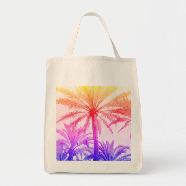 Tote Bag sunset Semester handflatan träd 80-talets Tygkasse (Framsidan)