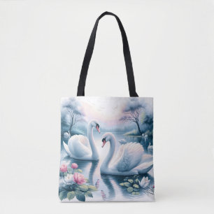 Tote Bag - Svanar i en tranquil Lily Pond Tygkasse