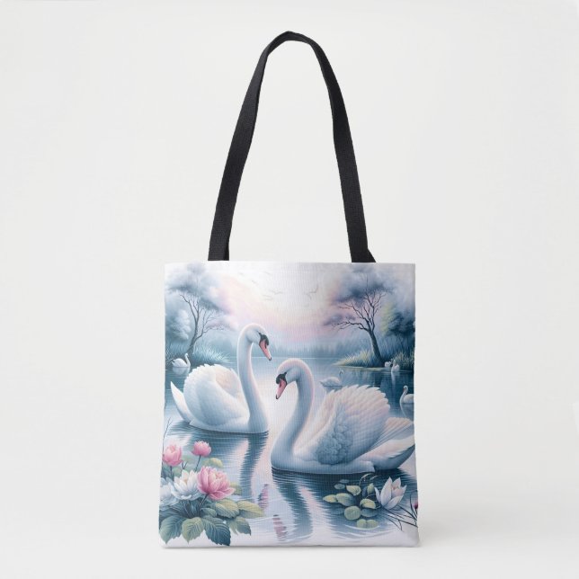 Tote Bag - Svanar i en tranquil Lily Pond Tygkasse (Framsida)