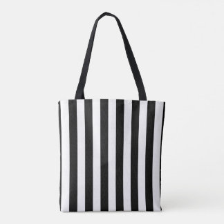 Tote Bag, svart och vit randig vertikal Tygkasse