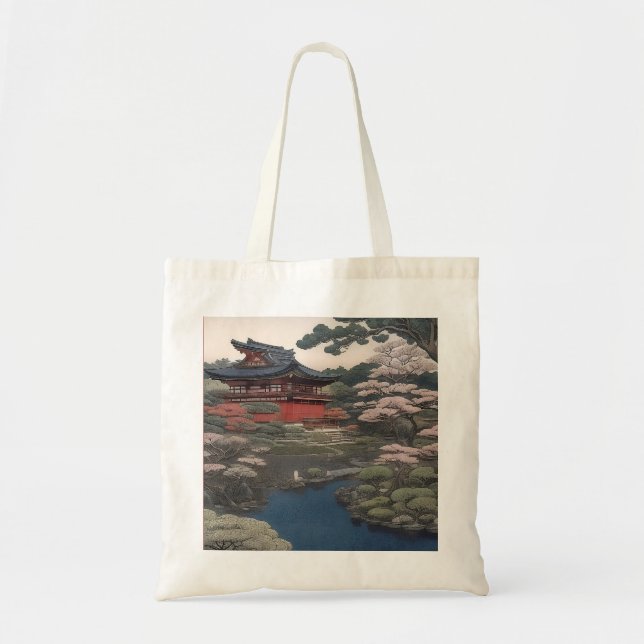 Tote bag - Temple on the river - Japan Tygkasse (Framsidan)