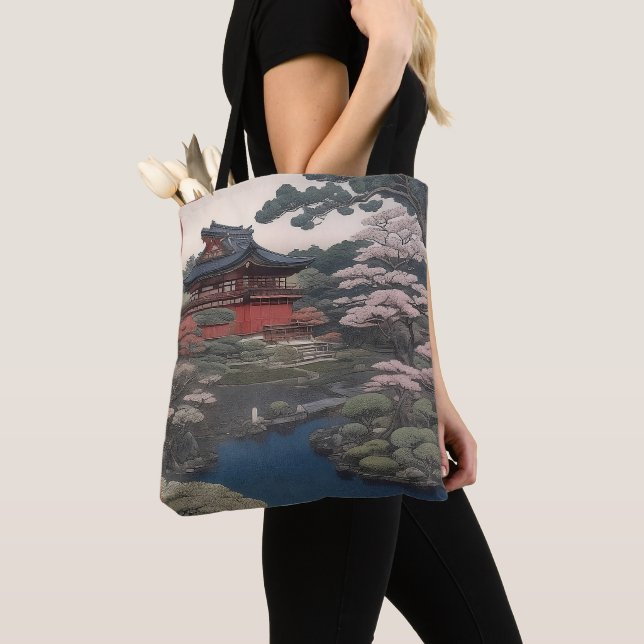 Tote bag - Temple on the river - Japan Tygkasse (Närbild)