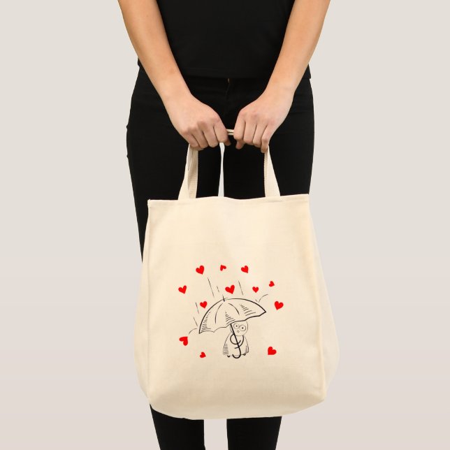 Tote Bag Umbrella Love Red Hearts  Tygkasse (Framsida (produkt))