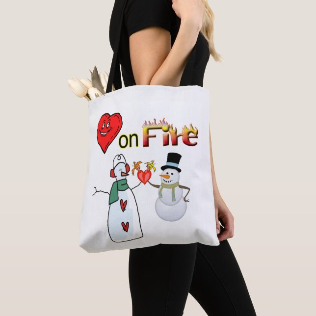 Tote bag Valentines day hjärtan vid Fire Snögubbe Tygkasse (Närbild)