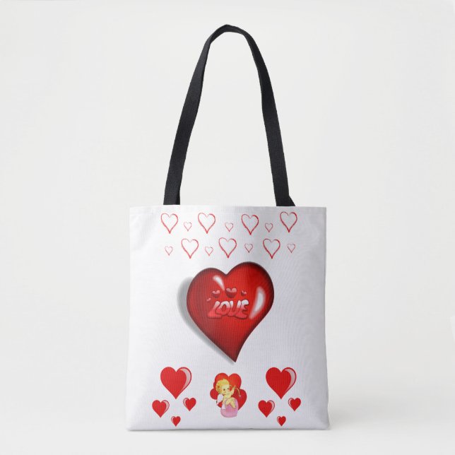 Tote bag valentines day kärlek hjärtan tygkasse (Framsida)