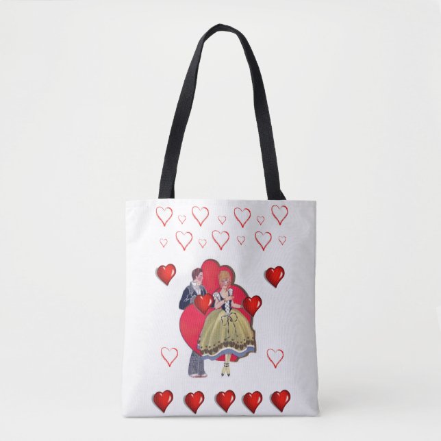 Tote bag valentines day kärlek hjärtan tygkasse (Framsida)