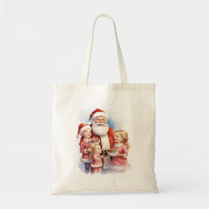 Tote Bag Vintage Tomte med Barn Tygkasse