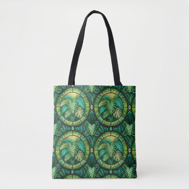 Tote bag with a vibrant green mandala design  tygkasse (Framsida)