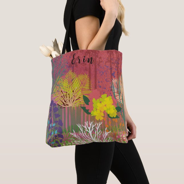 Tote bag  with abstract flora tasche tygkasse (Närbild)