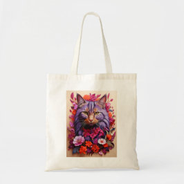 Tote Bag with Cat Illustration Tygkasse