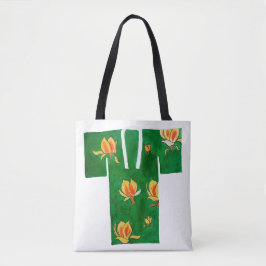 Tote bag with green and yellow nagajuban design tygkasse