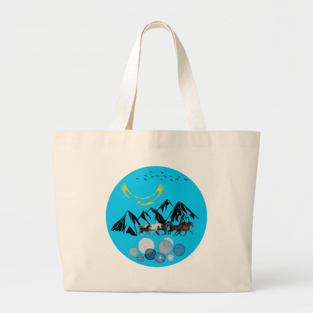Tote Bag with Kazakhstan Cultural Design Jumbo Tygkasse (Framsidan)