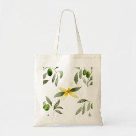 Tote bag with olives, leaves and blossom design tygkasse