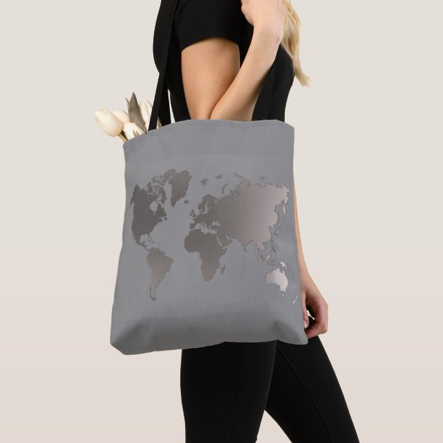 Tote Bag World Map Grått Gift Bag Large Tygkasse (Närbild)