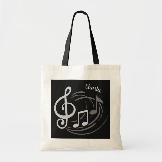 Tote bags för musik noteranpassningsbarnamn tygkasse (Framsidan)