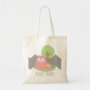Tote Barn Rosa Ugglor Barn Biblioteksbok Tygkasse