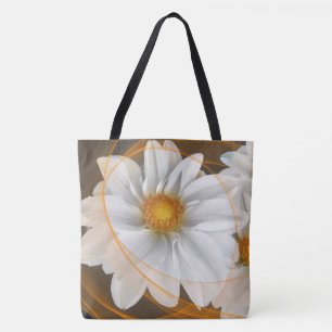 Tote Flowers White Black Orange Tygkasse