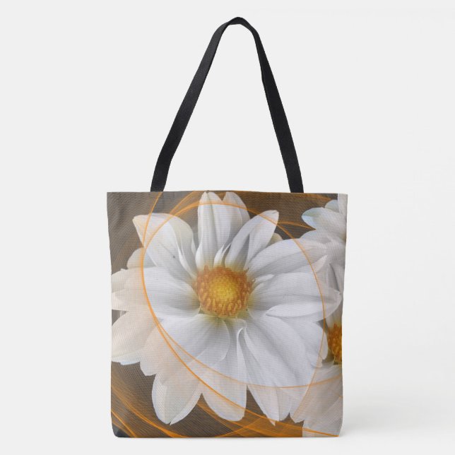 Tote Flowers White Black Orange Tygkasse (Framsida)