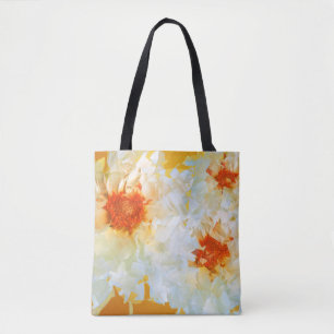 Tote Flowers White Orange Cubist Tygkasse