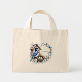 Tote Geai bleu sur nichoir – Illustration florale Mini Tygkasse