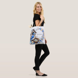 Tote Geai bleu sur nichoir – Illustration florale Tygkasse