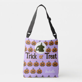 Tote halloween bus eller godis whit namn violet axelväska