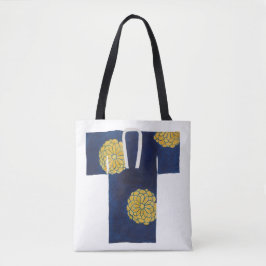 Tote-handduk med blå och guld nagajuban-design tygkasse