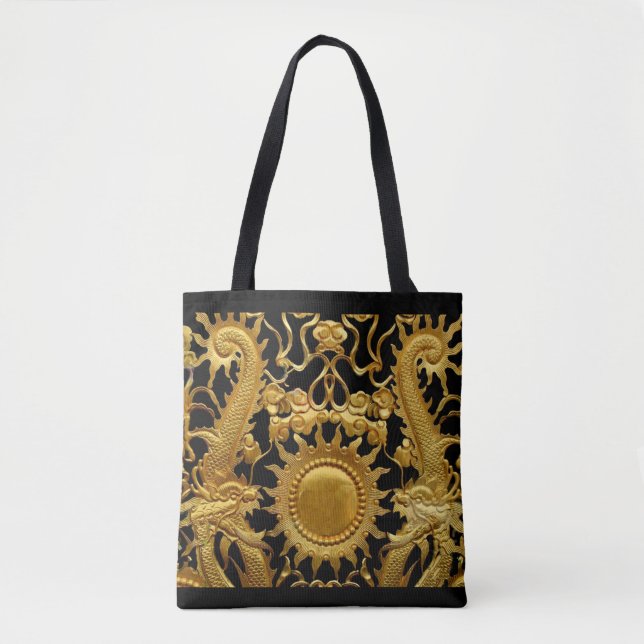 Tote Livsmedel Shopping bag Black Guld Sol Dragon Tygkasse (Framsida)