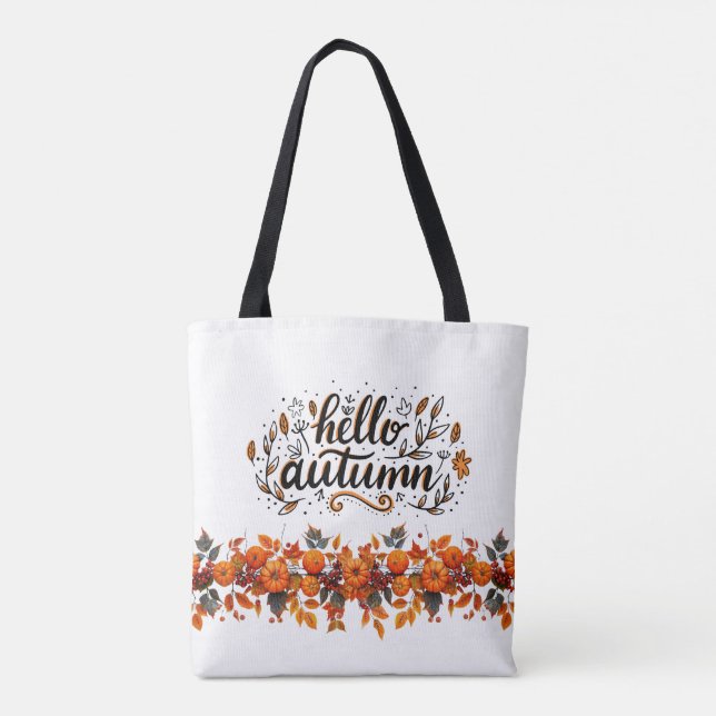 Tote med "Hej Autumn"kopiera och pumpa Tygkasse (Baksida)