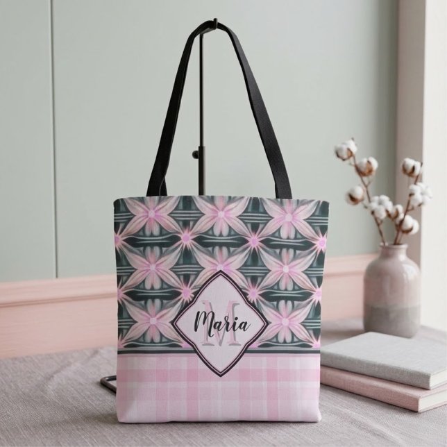 Tote med sammanlänkade rosa blommor tygkasse (Skapare uppladdad)