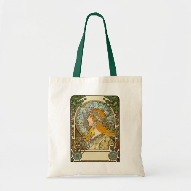 Tote: Mucha Art nouveau - Zodiac - La Plume Tygkasse (Framsidan)