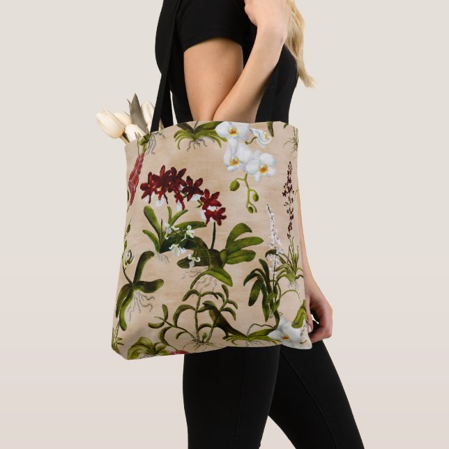 Tote - Orchid Mönster i Beige Tygkasse (Närbild)