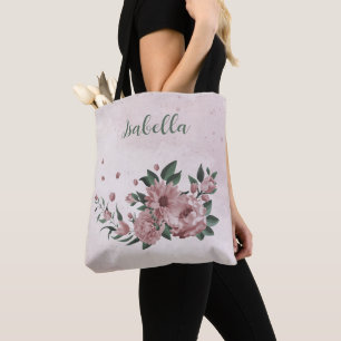 Tote romantic rosa Blommor & grönt löv Tygkasse
