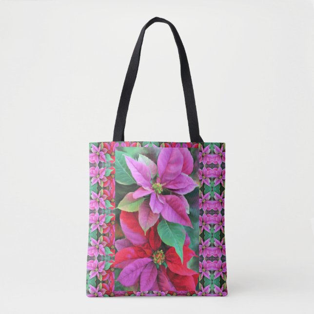 Tote - Rosa & Red Poinsettias Tygkasse (Framsida)