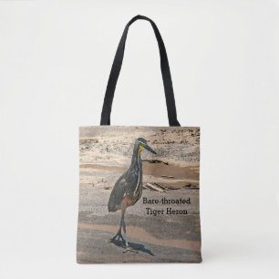 tote-väska, "BARE-THROATED TIGER HERON" SHOREBIRD" Tygkasse
