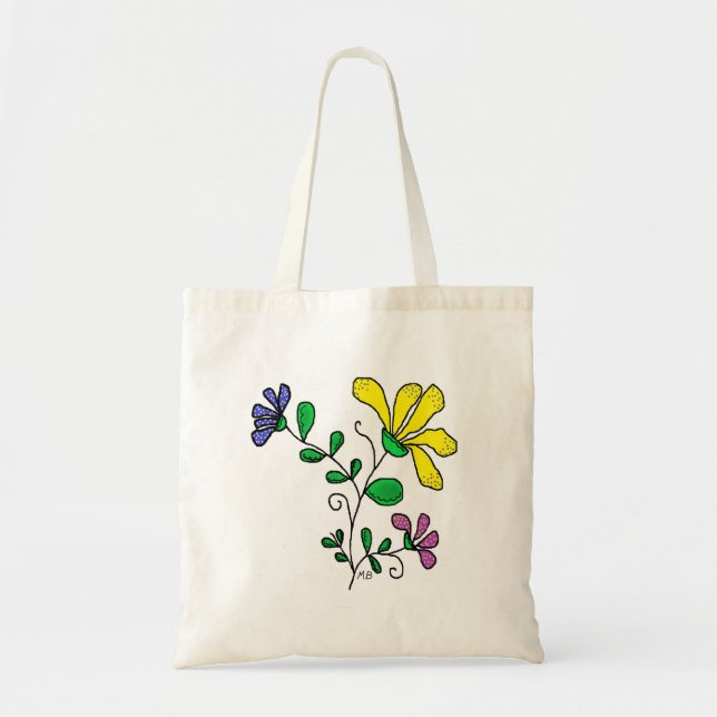 Tote with Whimsical Flower Design Tygkasse (Framsidan)